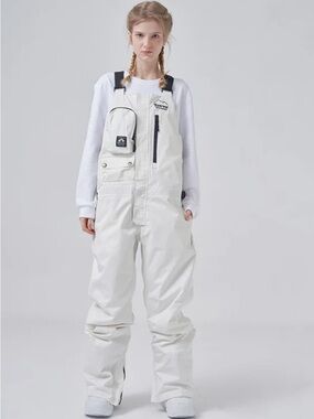 Women’s White Ski Bib Overalls - Waterproof Snow Pants